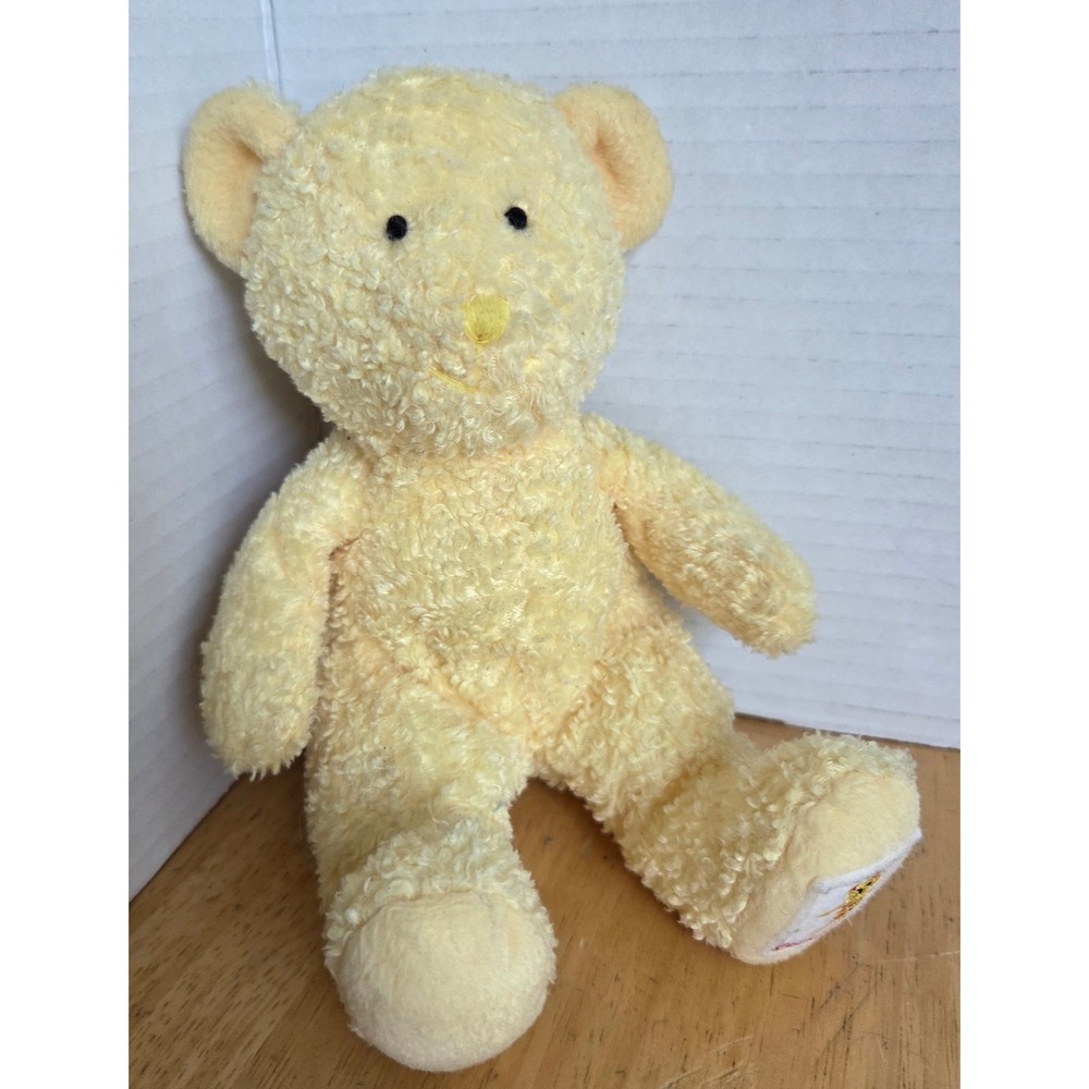 Vintage Baby Roots 8 inch Yellow Sherpa Teddy Bear Plush Rattle Lovey Textured